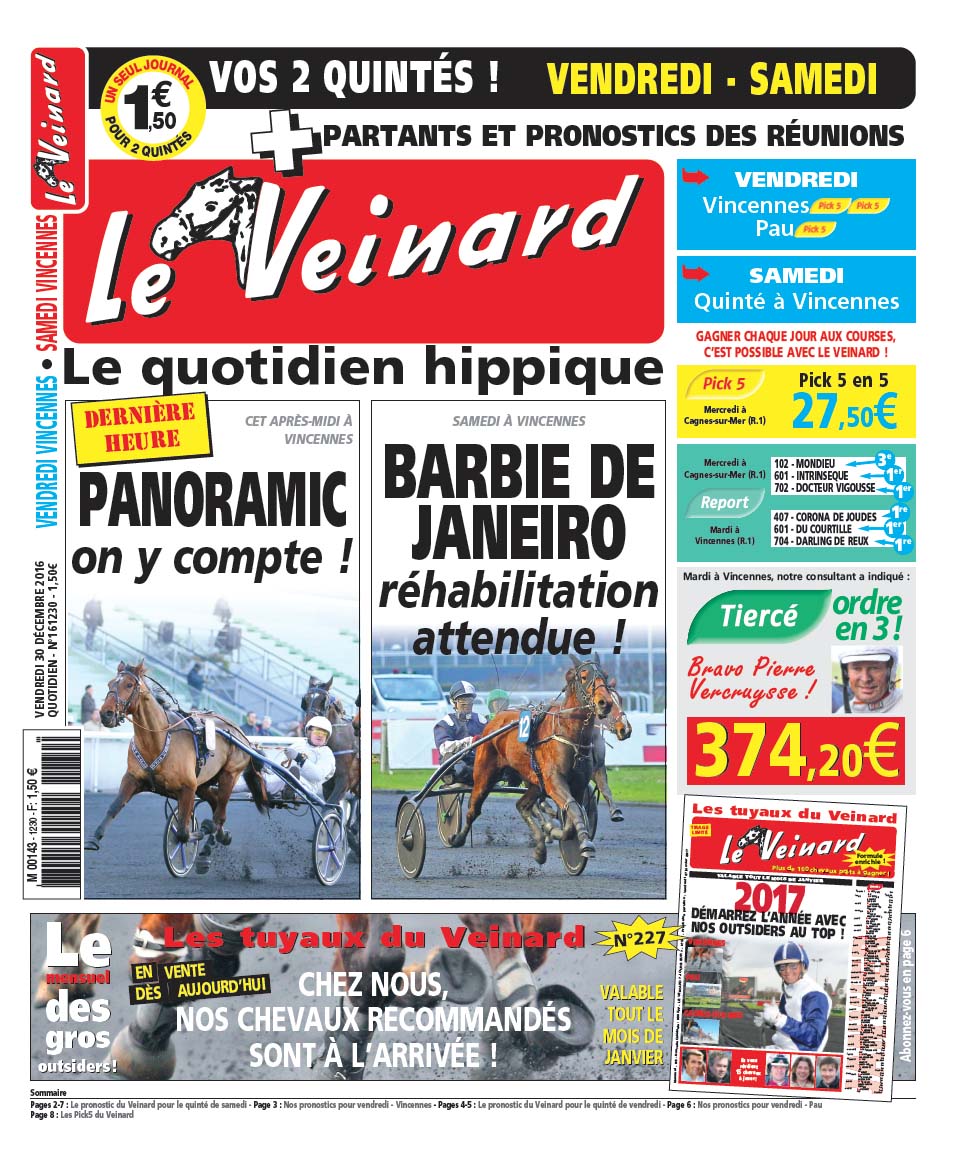 Le VEINARD, quotidien hippique, un tuyau et une dernire minute pour