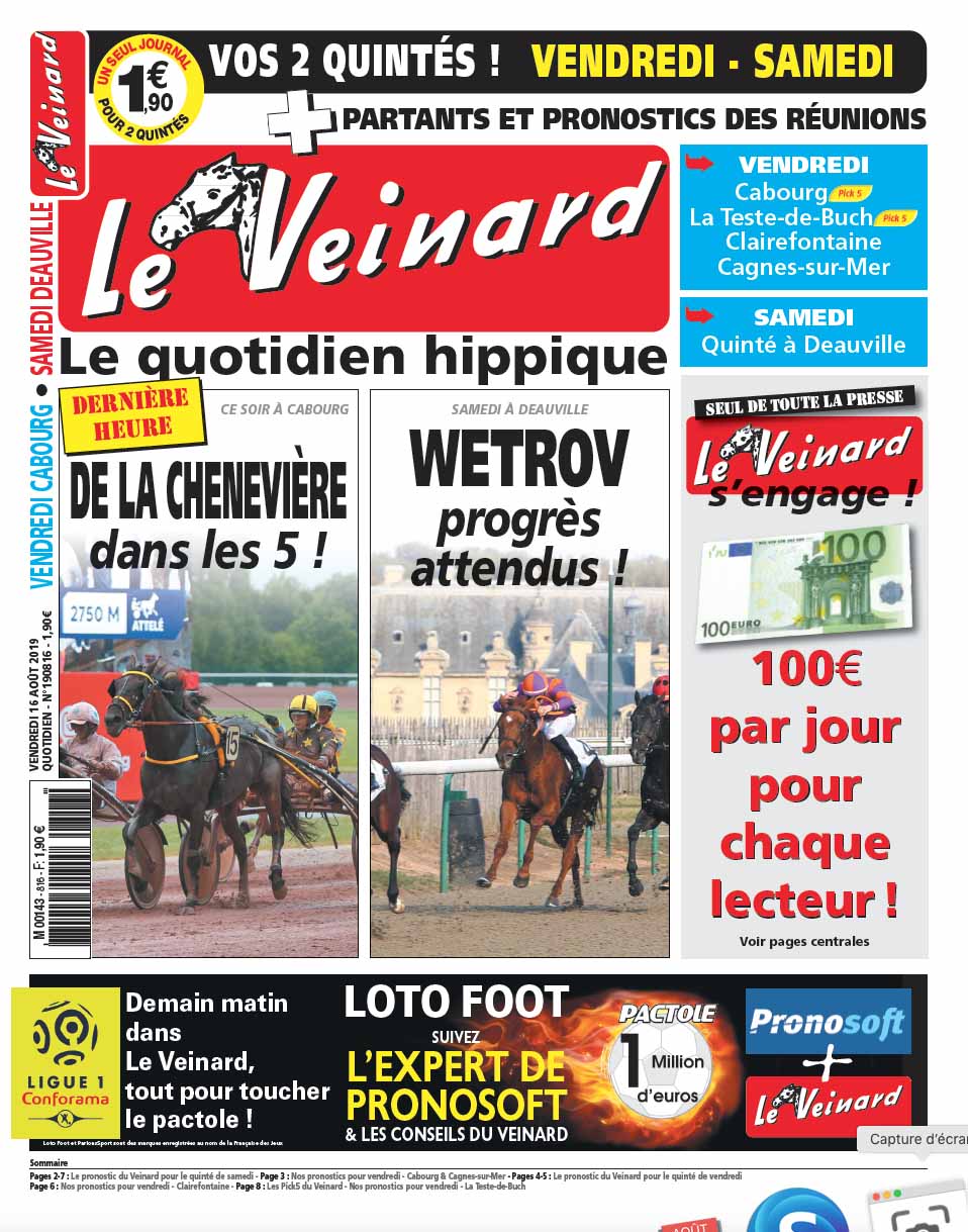Le VEINARD, quotidien hippique, un tuyau et une dernière minute pour