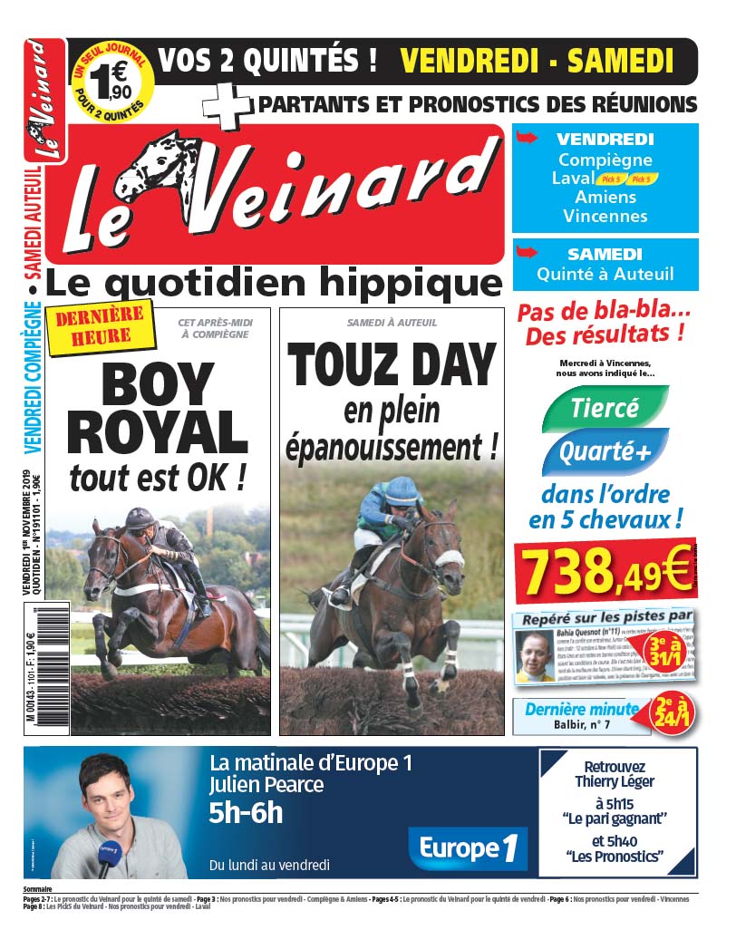 Le VEINARD, quotidien hippique, un tuyau et une dernière minute pour