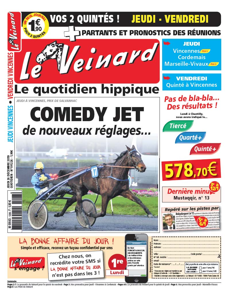 Le VEINARD, quotidien hippique, un tuyau et une dernière minute pour