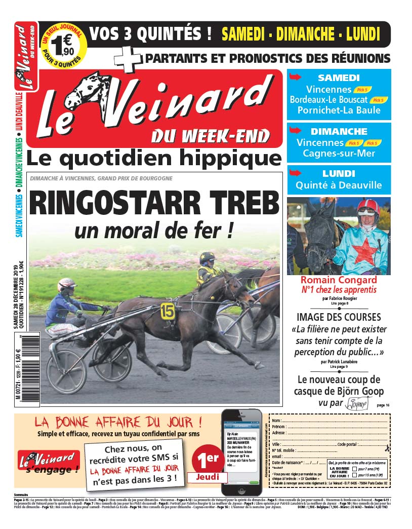 Le VEINARD, quotidien hippique, un tuyau et une dernière minute pour